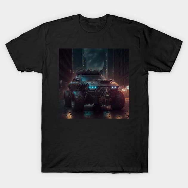 Cyberpunk Armoured Car Four Door T-Shirt by AICreateWorlds